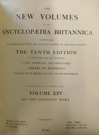 An Encyclopaedia Britannica New Volume set, with leather spines and blue boards, (10).