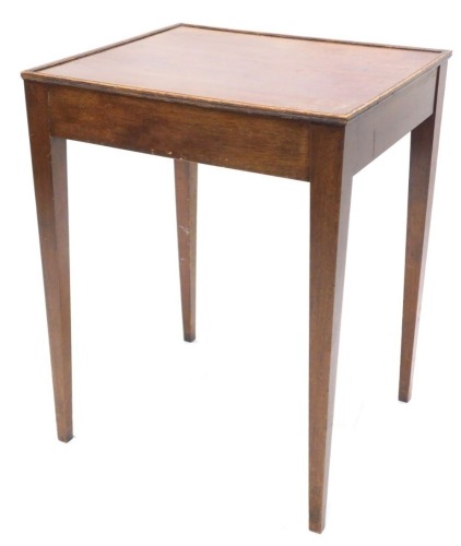 A mahogany rectangular occasional table, with a raised gallery on square tapering legs, 70cm high, 54cm wide.