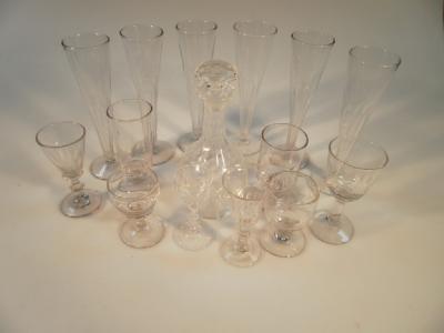 Six 19thC facet cut champagne flutes