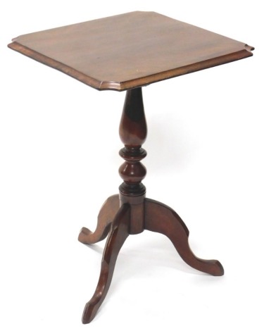 A Victorian mahogany tilt top table, with moulded square top, 44cm square.