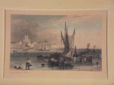 A pair of framed steel engravings depicting Hartelpool and another depicting Darlington