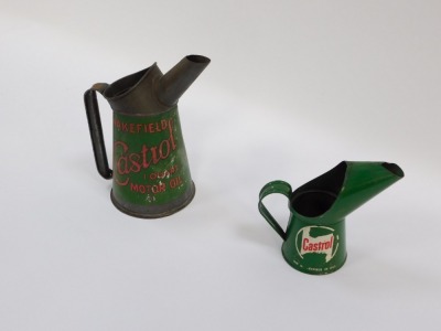 Two Castrol Motor oil cans, comprising a Wakefield one quart can, 19cm high, the other a smaller example, 12cm high. - 3