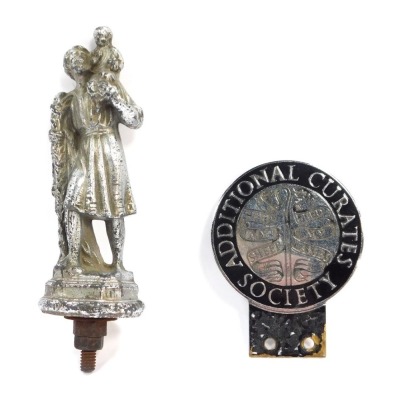 An Additional Curates Society car badge, and a St Christopher chrome car mascot, 14cm high. (2)