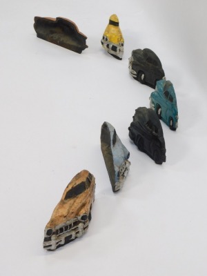 Seven cast iron car door stops, of various painted designs, each approx 20cm to 25cm wide. - 3