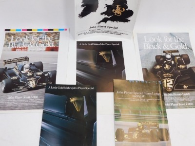 A group of John Player's F1 posters dating form the 70's and 80's, to include Look Back for Gold, July, John Player's Special Team Lotus, Racing at the Canadian Grand Prix 15th June, A Little Gold makes John Player's Special, and an uncirculated print edi - 2