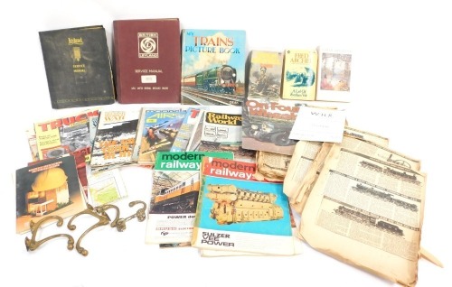 A group of Model Railways magazines and newspaper railway books, a Leyland Service Manual, etc. (a quantity)