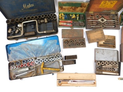 A group of motoring related tools, comprising socket sets, wrenches, etc. ( 1 box) - 2