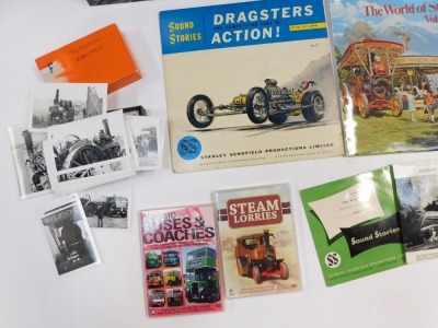 A group of vinyl records relating to steam trams and motor racing, comprising Steam Locomotion Past and Present, Tram Sounds, Sound Series for V16 BRM Grand Prix Cars, Top Gear Greatest Adventures DVD, DVD of Tailgate 1997 to 2007, and a group of thirty - 2