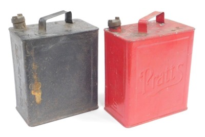 Two Pratt's petroleum spirit cans, one red, the other unpainted.