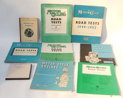 Motorcycle engineering booklets, for road tests, etc. (a quantity)