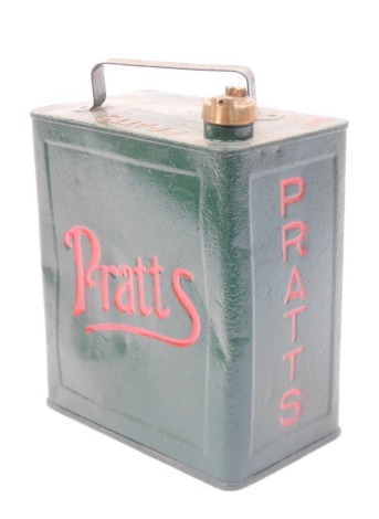 A Pratt's petroleum spirit can, painted in green with red relief writing, 34cm high.