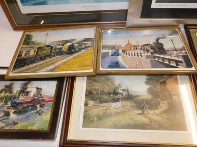 A group of steam and railway related prints and photographic prints, including after Don Breckon Morning Delivery, After Warwick Richardson, Easton Local in the Snow & King & Castle Passing near Paplow, an artist signed photographic print of Philip Crome, - 3