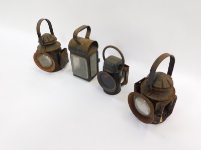 Four railways lanterns, three by Griffiths & Sons Ltd Bradford, one unmarked. (AF) - 2