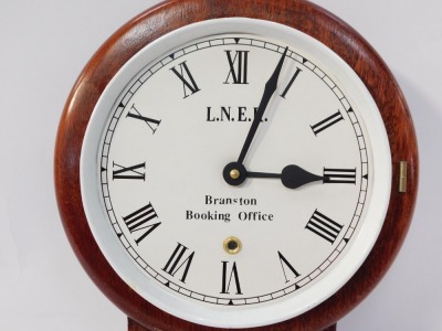 An LNER Branston Booking Office wall clock, in a oak case, 40cm high, 26cm wide. - 3