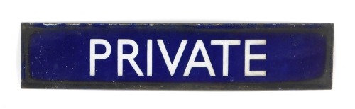 A railway blue enamel Private sign, 36cm wide.