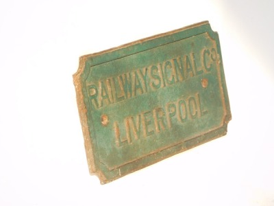 A Railway Signal Co Liverpool cast railway sign, 38cm wide. - 2