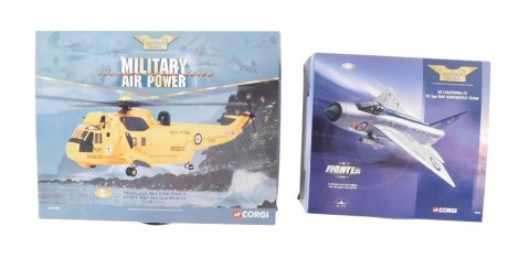 Corgi Aviation Archive diecast aircraft, 1:72 scale, comprising English Electric F2 92 Squadron RAF Aerobatics Team, and a Westland Sea King HAR3 XZ597 RAF Sea Rescue Helicopter. (2)