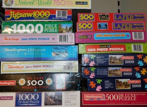 Jigsaw puzzles, including Waddingtons 1000 piece puzzles, Lazer 500 piece puzzles, etc. (a quantity)