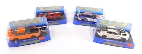 Scalextric Digital slot cars, comprising Bentley Continental GT3, Maserati Trofeo, McLaren MP4-12c, and a Porsche 999. (4)