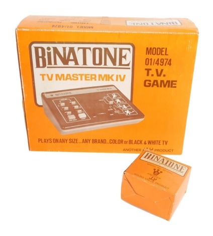 A Binatone TV Master MKIV TV game console, model 01/4974 and adaptor, boxed. (2)