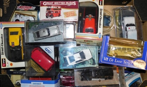 Burago, Oxford, Gilbow and other die cast vehicles, including the James Bond Collection Austin Martin DB5 from Goldfinger, Burago 1974 Capri RS2600, Oxford Royal Mail van , Moonraker Chevrolet C10 ambulance, etc. (1 box)