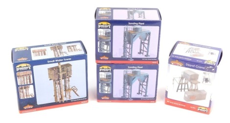 Bachmann Branchline OO gauge Scenecraft buildings, comprising Small Water Tower, Depot Crane and two Sanding Plants. (a quantity)