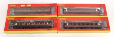 Hornby OO gauge coaches, comprising two R4235C BR (xLMS) corridor 3rd class coaches, M1741M and R4234A BR (xLMS) corridor first class coach M1040M, and R4236C BR (xLMS) corridor brake 3rd class coach, M5806M, boxed. (4)