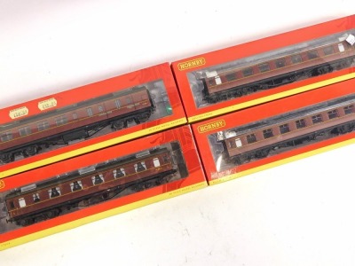 Hornby OO gauge coaches, comprising two R4235C BR (xLMS) corridor 3rd class coaches, M1741M and R4234A BR (xLMS) corridor first class coach M1040M, and R4236C BR (xLMS) corridor brake 3rd class coach, M5806M, boxed. (4) - 2