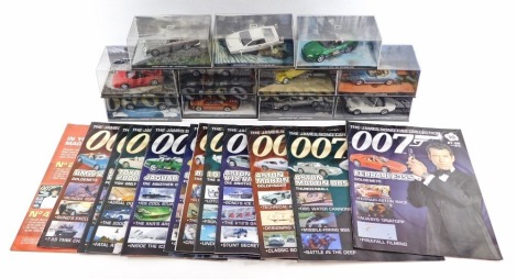 The James Bond car collection, including Citroen C2V For Your Eyes Only, Aston Martin DB5 Goldfinger, Lotus Espree The Spy Who Loved Me, Ferrari F355GTS Goldeneye, BMW Z8 The World is not Enough, magazines, etc. (1 tray)