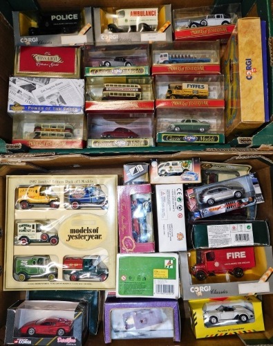 Matchbox, Corgi & Soledo diecast vehicles, including Corgi Ferrari 512M, Porsche 911 Speedster, Lamborghini Roadster, The Fowler Steam Wagon, 1929 Thorneycroft, IXO Ford T Touring open roof, Eddie Stobart, etc. (2 boxes)