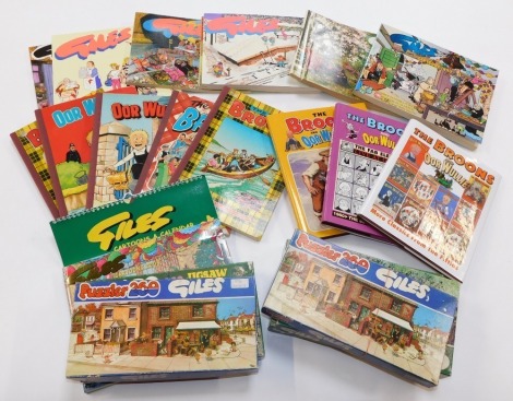 Giles jigsaw puzzles, The Broons Annuals and Giles Daily Express & Sunday Express cartoons, including 23rd series, cartoons and calendars, 2004, 2005, 2000, 2001, etc. (3 shelves)