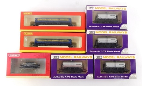 Hornby & Dapol OO gauge rolling stock, including B7096 wheel milk Unigate Creameries, Hornby R6548 open wagon, LLANFAIRPWLLGWYNGYLLGOGERYCHWYRNDROBWLLLLANTYSILIOGOGOGOCH limited edition and a R6643 BR shunters Reading Central, boxed. (7)