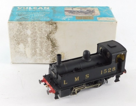 A Vulcan O gauge 1528 class 0-4-0 tank locomotive, LMS black, boxed.