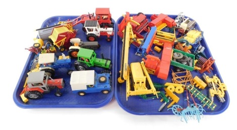 Britain's, Corgi and other diecast and plastic tractors and farm machinery. (2 trays)