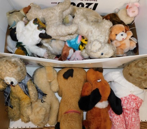 Plush toys and Teddies, to include a Womble, rabbits, dogs, and Teddy bears, etc. (1 box)