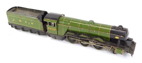 A Bassett Lowke three rail O gauge locomotive, Flying Scotsman, No 4472, 4-6-2, LNER lined green livery. (AF)