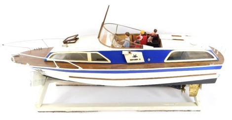 A Fairey Huntsman 31 radio controlled boat, 1:16 scale, with action radio control gear and two Grouper motors, 87cm wide..