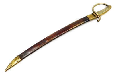 A 19thC French cavalry sabre, with leather and brass scabbard, brass grip and guard, the blade stamped Nolte, 75cm long. - 5