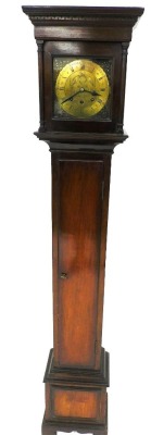 A mahogany cased grandmother clock, the circular brass dial with spandrels, chapter ring bearing Roman numerals, eight day movement with Westminster chime, the hood and case of plain architectural form, 169cm high, with key and pendulum. - 2