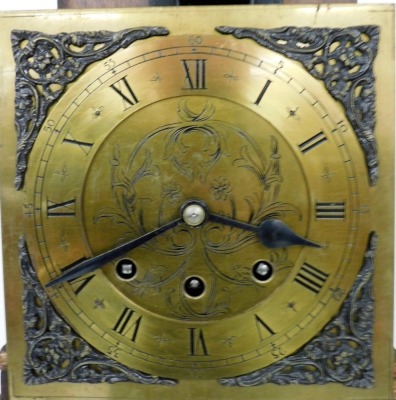 A mahogany cased grandmother clock, the circular brass dial with spandrels, chapter ring bearing Roman numerals, eight day movement with Westminster chime, the hood and case of plain architectural form, 169cm high, with key and pendulum. - 3