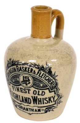 A Johnson Basker and Fletcher, Grantham stoneware whisky flagon, 19cm high.