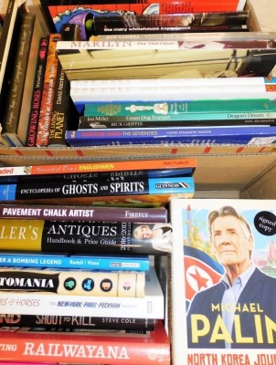 General reference. Fiction and non fiction, some hardback, to include Day (David) A Tolkien Bestiary, Illustrated History of Steam Railways, Palin (Michael) North Korea Journal, signed hardback, Mrs Brown Family Hard Book, Collecting Railwayana, etc. (a q - 3