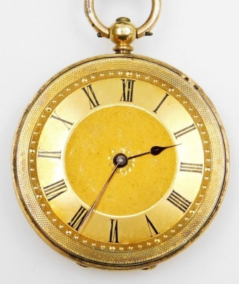 An 18ct gold pocket watch, with a floral hammered dial, and Roman numeric outer dial with black hands, key wind, with Swiss movement, 40.3g all in. - 2