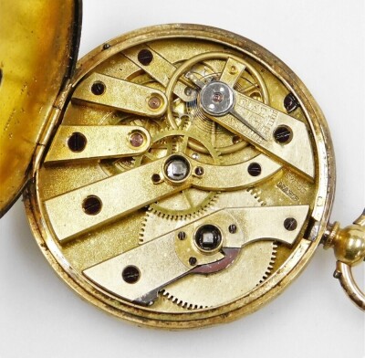 An 18ct gold pocket watch, with a floral hammered dial, and Roman numeric outer dial with black hands, key wind, with Swiss movement, 40.3g all in. - 4