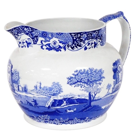 A Spode printed blue and white Italian pattern water jug, black printed marks, numbered M3, 24cm high.