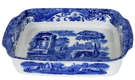 A Spode blue and white Italian pattern rectangular twin handled serving dish, printed mark in black, 40cm wide.