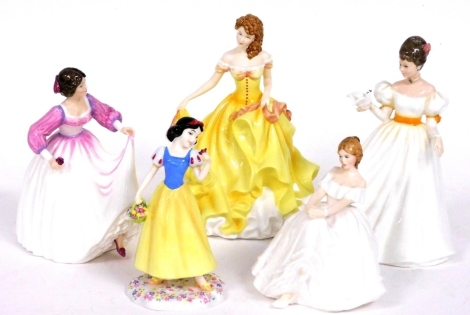 Four Royal Doulton porcelain figures, comprising Summer, Kathleen, Marie, and Ashley, and a Disney Showcase figure of Snow White. (5)