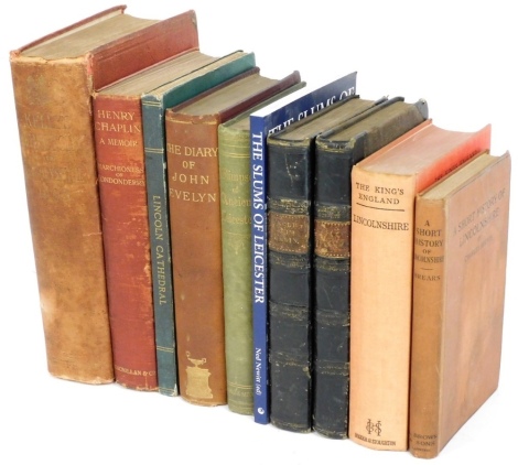 Various books, to include Uncle Tom's Cabin, with presentation date 1886, copy of The White Slave by Hildreth (R), A Short History of Lincolnshire by Brears, The Kings England, Lincolnshire, Glimpses of Ancient Leicester, Kelly's Directory 1903, etc.