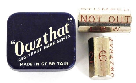 An Owzthat cricket game, containing two metal reels, in the original tin.