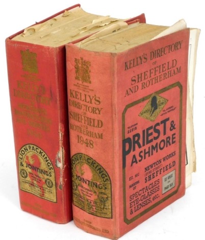 A Kelly's Directory of Sheffield and Rotherham 1948, and another Directory of Merchants Manufacturers and Shippers 1950, each in red gilt stencilled boards. (2)